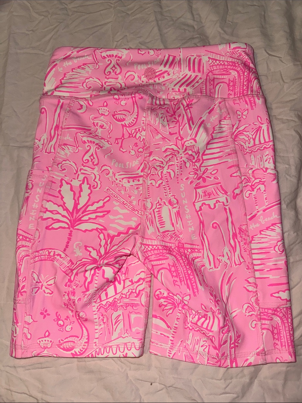 Lilly Pulitzer Neon Pink Tropical Print Luxletic Bicycle Shorts - Picture 7 of 8